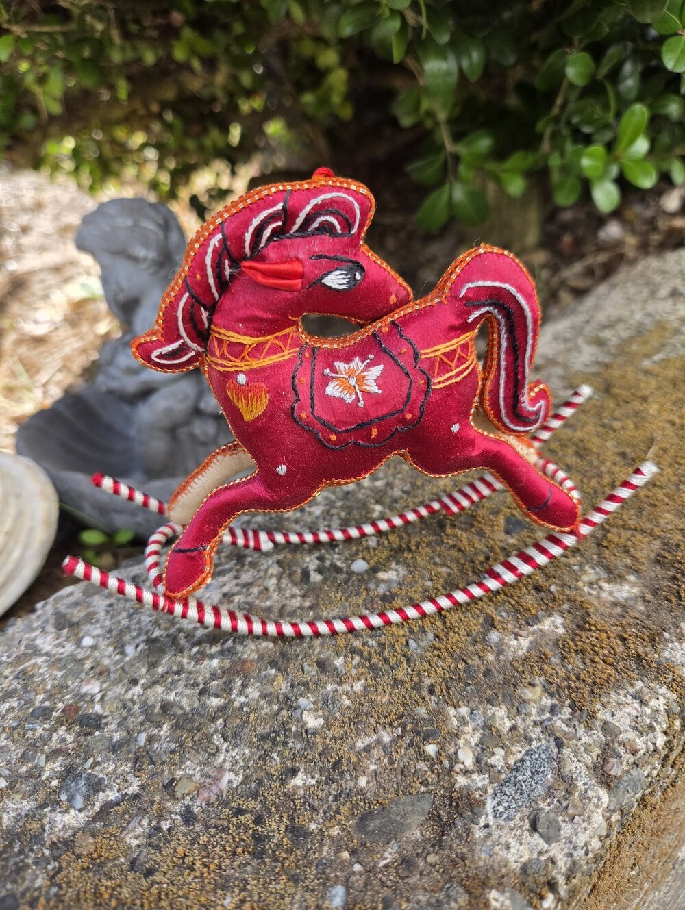 VINTAGE Mid-century Chinese Holiday Rocking Horse Ornament Decor